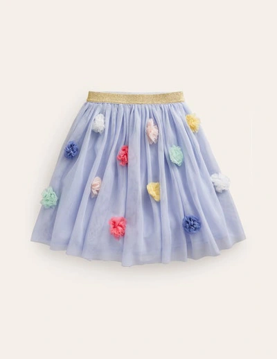 Mini Boden Kids' Pom Pom Tulle Midi Skirt Provence Blue Girls Boden