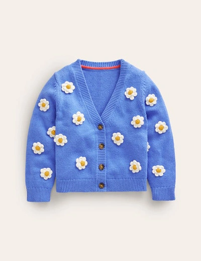 Mini Boden Kids' Fun Crochet Cardigan Blue Heron Daisy Girls Boden