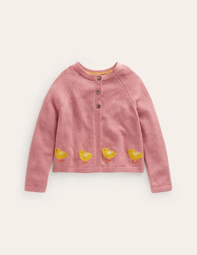 Mini Boden Kids' Embroidered Flower Cardigan Almond Pink Chicks Girls Boden