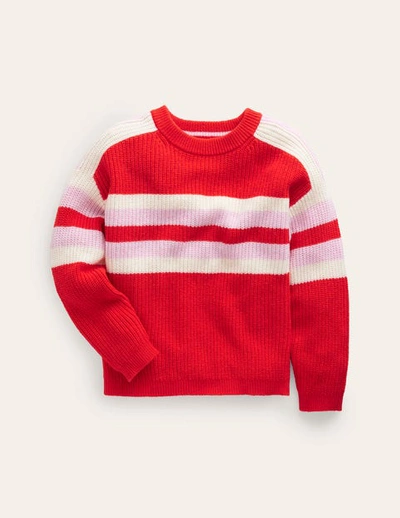 Mini Boden Kids' Stripe Knitted Jumper Poppy Red Girls Boden