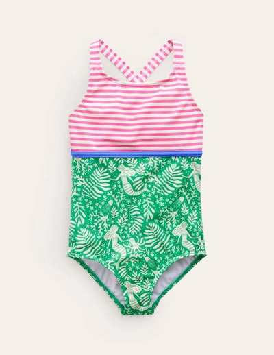 Mini Boden Kids' Hotchpotch Swimsuit Pink, Green Mermaids Girls Boden