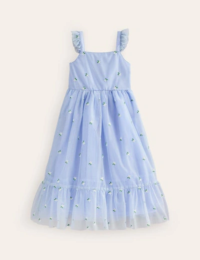 Mini Boden Kids' Bow Back Tulle Dress Skyway Blue Girls Boden