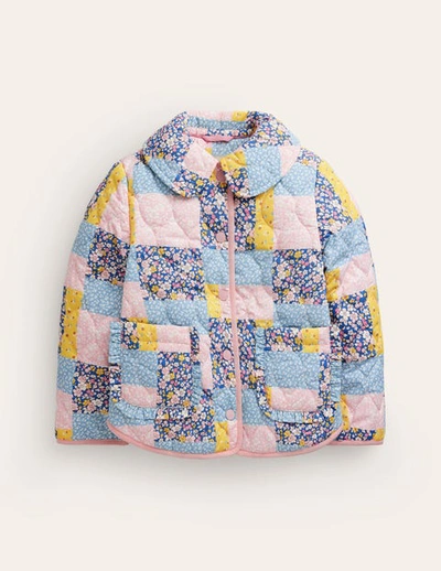 Mini Boden Kids' Quilted Collared Jacket Patchwork Floral Girls Boden