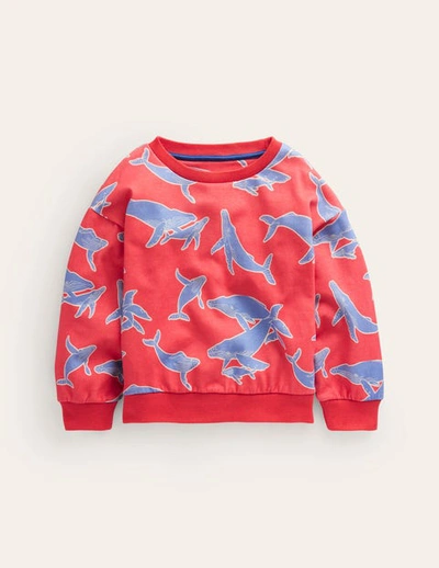 Mini Boden Kids' Printed Relaxed Sweatshirt Jam Red Whales Girls Boden