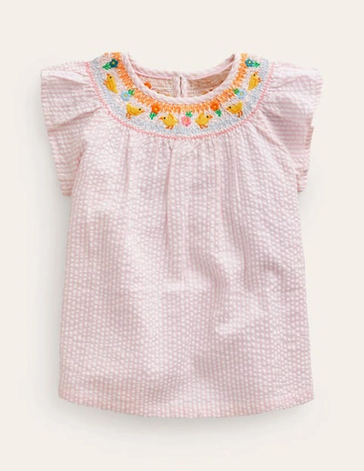 Mini Boden Kids' Embroidered Smocked Top Sweet Pea / Ivory Stripe Girls Boden