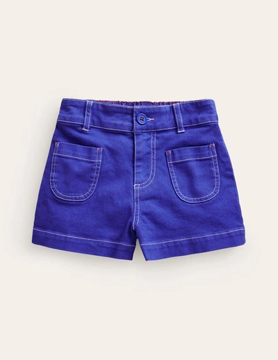 Mini Boden Kids' Patch Pocket Shorts Blue Heron Girls Boden
