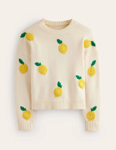 Boden Hand Embroidered Sweater Warm Ivory, Lemons Women