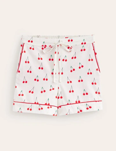 Boden Cotton Sateen Pajama Shorts Ivory, Cherry Vine Women