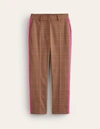 BODEN KEW CHECK SIDE STRIPE TROUSERS BROWN AND PINK CHECK WOMEN BODEN