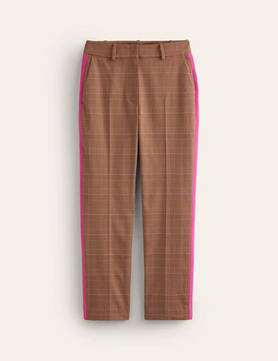 Boden Kew Check Side Stripe Trousers Brown And Pink Check Women