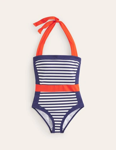 Boden Santorini Halterneck Swimsuit Red, Navy Stripe Women