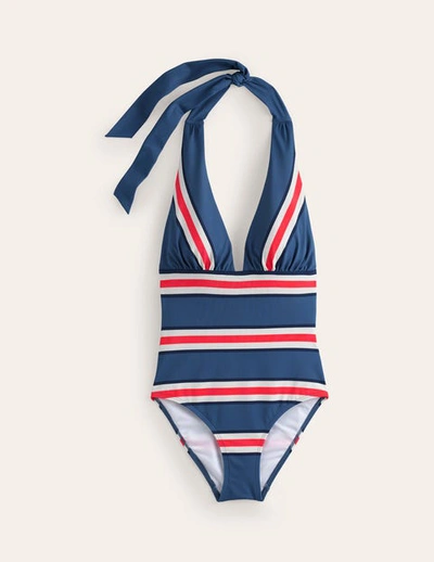 Boden Merano Deep V-neck Swimsuit Blue Jay, Poppy Red Stripe Women