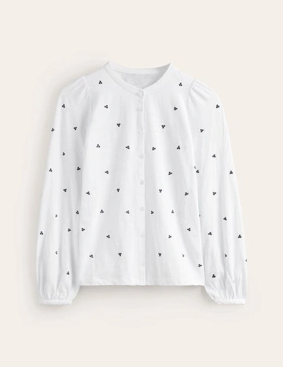 Boden Marina Embroidered Button-up Shirt In White, Navy Spot