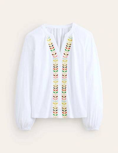 Boden Embroidered Detail Top White Women