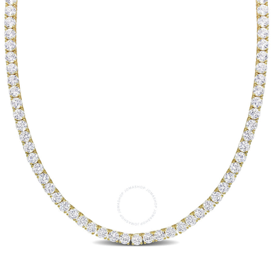 Amour 33 Ct Tgw Created White Sapphire Tennis Necklace In Yellow Plated Sterling Silver