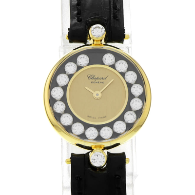 Chopard Happy Diamonds Quartz Ladies Watch 20/3929 In Black / Gold / Gold Tone / Yellow