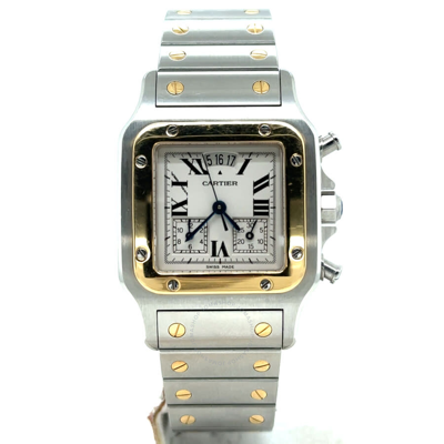 Cartier Santos Galbee Chronograph Quartz Silver Dial Unisex Watch W20042c4 In Two Tone  / Gold / Gold Tone / Silver / Yellow