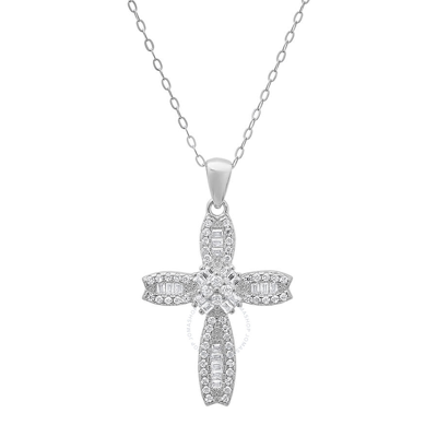 Kylie Harper Sterling Silver Petite Luxurious Baguette-cut Cz Cross Pendant In Silver-tone