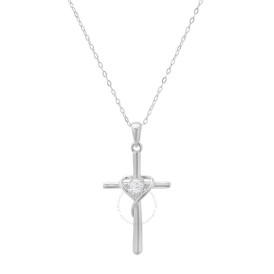 Kylie Harper Sterling Silver Cz Cross Heart Pendant In Silver-tone