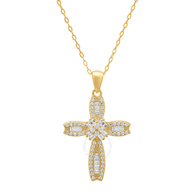 Kylie Harper 14k Gold Over Silver Petite Luxurious Baguette-cut Cz Cross Pendant In Gold-tone