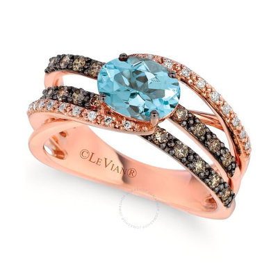 Le Vian Ladies Sea Blue Aquamarine Rings Set In 14k Strawberry Gold In Rose Gold-tone
