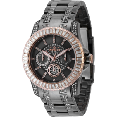 Invicta Pro Diver Gmt Quartz Crystal Gunmetal Dial Ladies Watch 44172 In Gold Tone / Gun Metal / Gunmetal / Rose / Rose Gold Tone