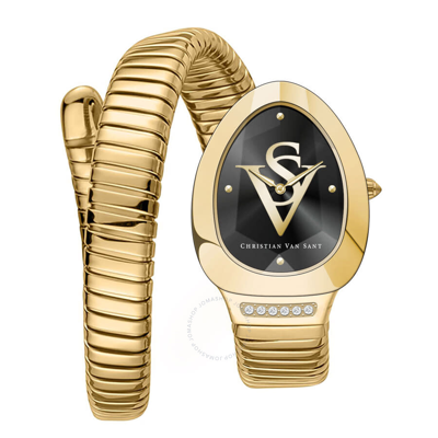 Christian Van Sant Women's Naga Black Dial Watch In Black / Gold Tone / Yellow