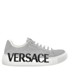 YOUNG VERSACE YOUNG VERSACE GIRLS SILVER/BLACK LOGO PRINT LOW-TOP SNEAKERS