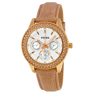 Fossil Stella Gmt White Dial Rose Gold-tone Stainless Steel Ladies Watch Es3104 In Gold / Rose / Tan / White
