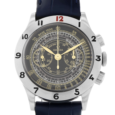 Omega Museum Chronograph Hand Wind Black Dial Men's Watch 5702.50.02 In Black / Blue / Gold Tone