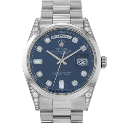 Rolex Day-date 36 Automatic Chronometer Diamond Blue Dial Men's Watch 118296 Bldp In Blue / Platinum