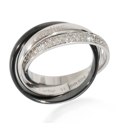 Cartier Trinity Ring With Ceramic & Diamond In 18k White Gold 0.45 Ctw