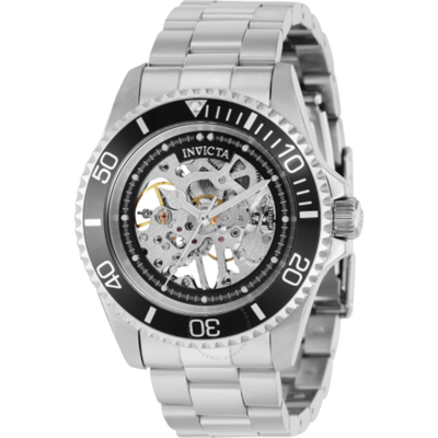 Invicta Pro Diver Hand Wind Skeleton Silver Dial Men's Watch 37877 In Black / Gun Metal / Gunmetal / Silver / Skeleton / White