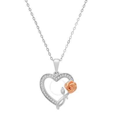 Kylie Harper Sterling Silver Two-tone Cz Rose Heart Pendant In Silver-tone