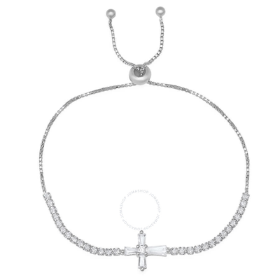 Kylie Harper Sterling Silver Baguette Cz Cross Adjustable Bracelet In Silver-tone