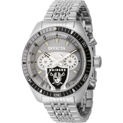 Invicta Nfl Las Vegas Raiders World Time Gmt Quartz Grey Dial Men's Watch 44993 In Two Tone  / Grey