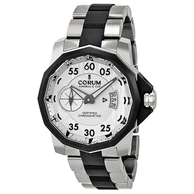 Corum Admiral's Cup Competition Automatic Silver Dial Titanium Men's Watch 94795194v791ak14 In Black / Silver / Skeleton / Tan