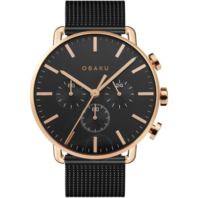 Obaku Havn Chronograph Quartz Black Dial Men's Watch V232gcvbmb In Black / Gold Tone / Rose / Rose Gold Tone