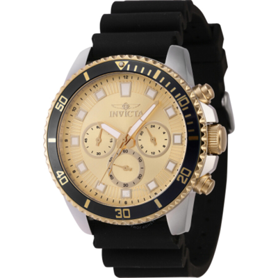 Invicta Pro Diver Chronograph Gmt Quartz Gold Dial Men's Watch 46128 In Black / Gold / Gold Tone