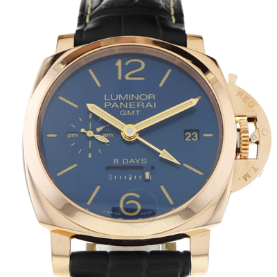 Panerai Luminor 1950 8 Days Gmt Hand Wind Blue Dial Men's Watch Pam 00623 In Black / Blue / Gold / Gold Tone / Rose / Rose Gold / Rose Gold Tone