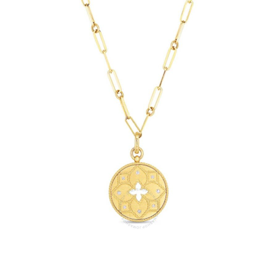 Roberto Coin 18k Yellow Gold Venetian Princess Satin Medallion With Flower Cutout And Diamond Accent