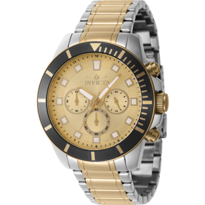 Invicta Pro Diver Chronograph Gmt Quartz Gold Dial Men's Watch 46049 In Two Tone  / Black / Gold / Gold Tone