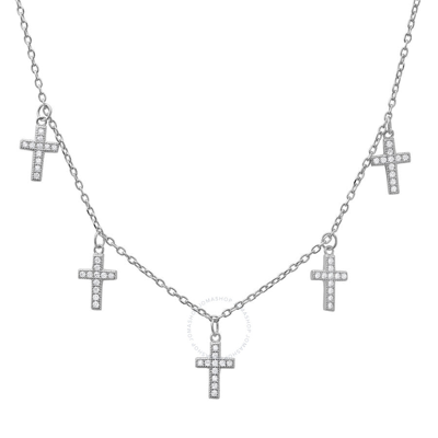Kylie Harper Sterling Silver Dangling Cz Cross Charm Choker Necklace In Silver-tone