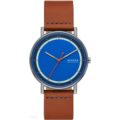 Skagen Men's Signatur Three Hand Brown Leather Watch 40mm In Blue