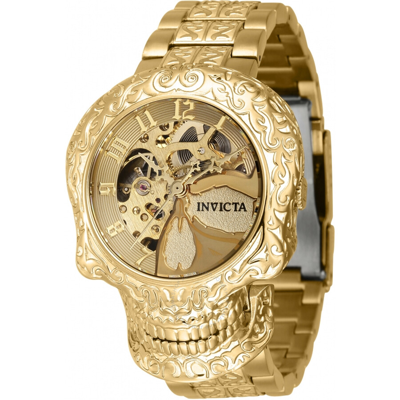 Invicta Artist Skull Automatic Gold Dial Ladies Watch 42773 In Gold / Gold Tone