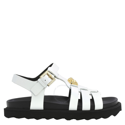 Young Versace Girls Leather Medusa Sandals In Bianco-oro Versace