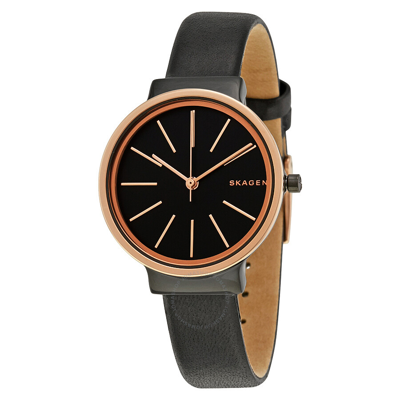 Skagen Ancher Black Dial Black Leather Ladies Watch Skw2480 In Black / Gold Tone / Rose / Rose Gold Tone