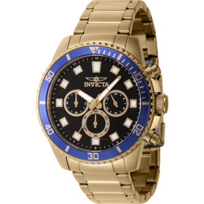 Invicta Pro Diver Chronograph Gmt Quartz Black Dial Men's Watch 46056 In Black / Blue / Gold Tone