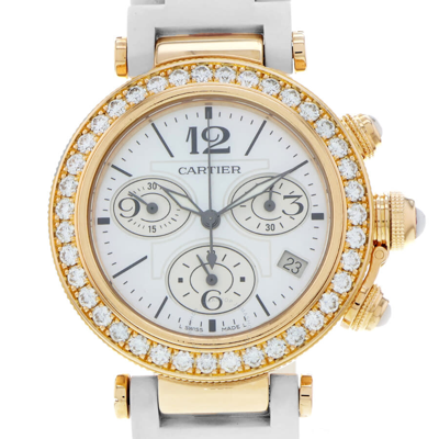 Cartier Pasha Seatimer Chronograph Diamond Mother Of Pearl Dial Ladies Watch Wj130004 In Gold / Ink / Mop / Mother Of Pearl / Pink / Rose / Rose Gold / White