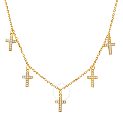 Kylie Harper 14k Gold Over Silver Dangling Cz Cross Charm Choker Necklace In Gold-tone